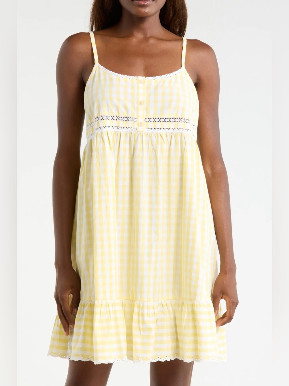 Eyelet Detail Cotton Nightgown
Nordstrom White Yellow Flan Gingham Women’s XS